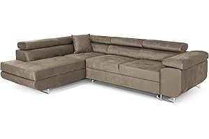 ‎COMFORTINO FURNITURE COMFORTINO FURNITURE Ecksofa mit Schlaffunktion PASTI L-Form, Sofa Couch mit Bettkasten, 3-Sitzer Eckcouch, Schlafsofa für Wohnzimmer, Big Sofa Couch mit Schlaffunktion (Hellbraun, Ottomane Links)