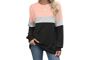 TMEOG Felpe Senza Cappuccio da Donna Girocollo Manica Lunga Felpa Leggera Sweatshirt con Tasche Basic Tempo Libero