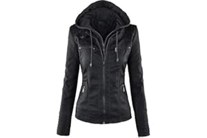 Newbestyle Damen-Jacke mit Kapuze, Kunstleder, für Damen, Motorrad-Stil, Mantel