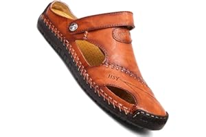 GSNOW Sandalen Herren Leder Strand Hausschuhe Wandersandale Outdoorschuhe Sommer Trekkingschuhe Pantoletten Slipper Clogs
