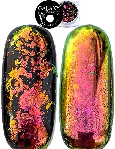 Galaxy Beauty Chameleon Nail Coloured Sequins Flakes Foil Broken Glass Effect Shining Cloud Powder Different Colours (Purple/Green/Gold)