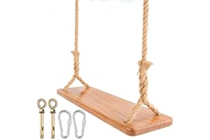 Holz Schaukelsitz für Erwachsene,Morwealth Schaukel 55 x19.5 x3cm,Tragfähigkeit: 160KG,Kinderschaukel mit verstellbarem Hanfseil für Innen und Außenbereich Extra Brettschaukel