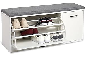 MONDEER Meerveil Banc à Chaussures, Meuble de Rangement pour Chaussures Coussin Rembourré en Bois pour Entrées Couloirs, 100 x 30 x 46 cm (Blanc)