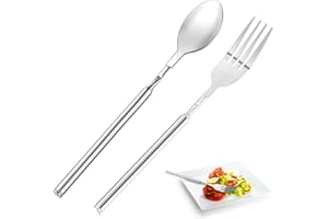 CIATBYYJ Interessant Teleskopgabel Teleskoplöffel Set,Edelstahl Ausziehbare Gabel Löffel,Robust und Langlebig Teleskop Gabel für BBQ,Toasten,Abendessen,Obst,Dessert