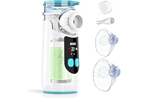 LQIKARL Mesh Nebuliser for Adults Kids Children Baby, Rechargeable USB C Nebuliser Inhaler with Digital DisplayTiming Self-Cleaning, Quiet Portable Nebuliser Machine with 2 Masks and Mouthpiece for Home Use