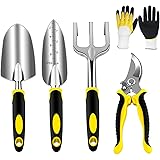 AGAKY Set Attrezzi da Giardino 5 Pezzi Durevole Alluminio Kit Giardinaggio Comprende Guanti da Giardino, Forbici, Rastrello, 