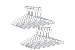 Amber Home 20 Unidades 43cm Perchas de Hierro Cromado, Plata Metálico Percha para Trajes Camisetas Camisas Chaquetas Vestidos Faldas Pantalones