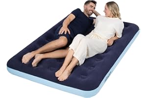 airzzZ Inflatable Flocked Airbed - Quick Inflation & Deflation Mattress - Lightweight Comfortable Perfect For Camping,Hiking, Caravan, Guest Bed - Waterproof Portable (Double)