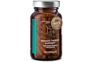 Organic Thyroid Support Supplement with Organic Sea Kelp Iodine and Selenium from Mustard Seed Extract - 120 Capsules - Natural Iodine Supplement for Men & Women - Vegan and Gluten Free