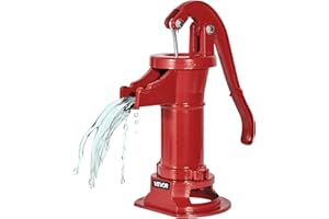 VEVOR Bomba de Agua de Pozo Manual Elevación Máxima de 7,6 m Bomba de Pozo de Hierro Fundido con Mango Ergonómico G1-5/8" Fácil Instalación para Exterior, Hogar, Patio, Jardín, Estanque, Granja, Rojo