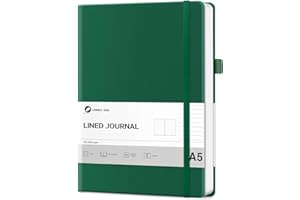 Lonely Oak Ligné Journal Carnet de Notes, 160 Pages A5 Carnet Cahier Relié Pour Femme & Homme, 120GSM Papier Sans Acide Avec Couverture Rigide en Cuir et Poche Intérieure(Vert)