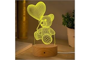 GEEKEO Lampada 3D Orso Illusione Lampada da Tavolo per Amanti e Bambini, Luce Notte a LED 7 Colori, San Valentino e Compleanno Regalo per Fidanzata Moglie Amante