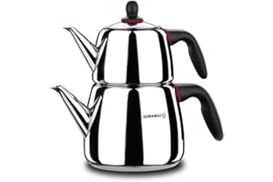 Korkmaz Caydanlik Takimi Teekocher Hochwertiger Edelstahl Teekanne Silber