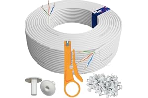 1STec 20m Genuine BT CW1308 6 Core 3 Twisted Pair Telephone Master or extension Socket FTTC Broadband Extension Wire with 2 Grommets IDC Insertion Tool 4mm Clips Printed Instructions 20 Metre White