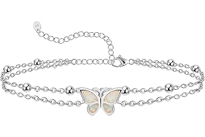 CHIC & ARTSY Womens Fußkettchen 925 Sterling Silber erstellt Opal geschichtet Fußkettchen Armband zierlich Perlen Kette Fußkettchen einstellbar 11" beste Freundin Fußkettchen für Frauen