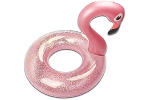 JUNBAOYYDS Flamant Rose Gonflable, Flotteur Gonflable pour Piscine, Bouée Flamant Gonflable, Bouée Flamant Rose Glitter, pour Les Adolescents Adultes Plage et Piscine
