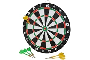 Idena - Bersaglio da appendere, bersaglio con 2 lati, diametro 29 cm, con 6 freccette in verde e giallo e istruzioni (lingua italiana non garantita)