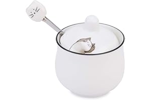 Chase Chic Zuccheriera in Ceramica con Elemento Gatto, Formaggiera in Porcellana da 240 ml con Coperchio e Cucchiaio, Ottimo Regalo per Amanti dei Gatti