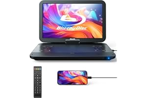 GONAVIDIO 17.6" Portable Blu Ray DVD Player with 15.4" Screen, HDMI Input/Output, Sync Screen, 5 Hours Playing Time, 1080P MP4 MKV Video, Surround Audio, USB SD