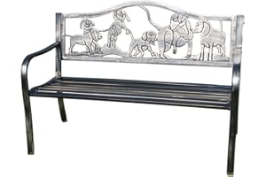 GARDEN MARKET PLACE Metal Garden Bench with Cast Iron 'Puppies Design' Back Rest