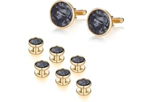 UJOY Cufflinks & Studs Set 1Pair Cufflinks & 3Pair Tuxedo Studs Mens Jewelry Kit with Gift Box - Elegant Shirt Buttons with Cufflink Box Black Polishing Cloth for Valentine Day, Father 's Day Prese-nt