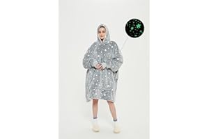 Sedefen Plaid Couverture Polaire avec Manches,Sweat-Shirt à Capuche avec Poches Portables,Confortable Flanelle Douverture TV Femme Homme,Hiver Chaud Sherpa Adulte,Étoiles Brillantes dans la Nuit