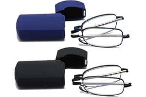 Hubeye 2 Paia Occhiali da lettura Pieghevole Anti-blu da Uomo e Donna con Aste Telescopiche e Cerniela a molla con la Custodia Portatile 2.50