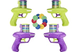 SZJYMY Foam Disc Launcher, Set of 4 Disk Shooter Toy Guns with 4 Gun and 15 Flying Disks Each, Outdoor Games and Activities for Summer, Backyard, and Picnic Fun, Best Gift Idea