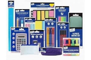 Glamptex 56 pc Stationary Set Back to School Highlighter Calculator Ruler Pen Pencil Memo Back to School Pack
