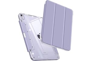 Fintie Etui na iPad Air 5. generacji (2022) / iPad Air 4. generacji (2020) 10,9 cala, krystalicznie czysta tylna strona z dyskretnym, chowanym uchwytem na długopis, Auto Wake/Sleep, pastelowy fiolet