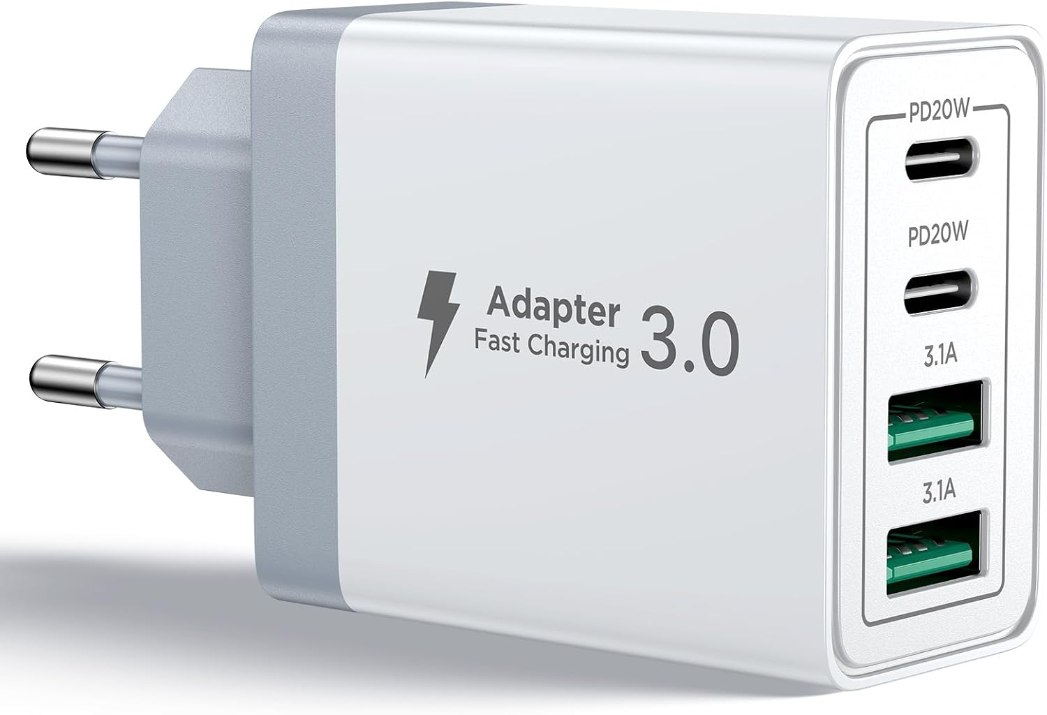 Aioneus Cargador USB C, 40W 4-Puertos USBC Enchufe Cargador iPhone Carga Rapida, Múltiple Cargadors QC+PD Rápido Pared Adaptador Tipo C para iPhone 17 16 15 14 13 12 11 Pro MAX XR XS 8 7,iPad,Samsung