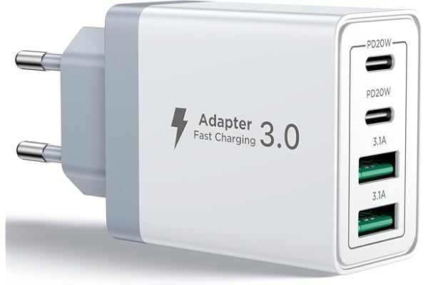 Aioneus Cargador USB C, 40W 4-Puertos USBC Enchufe Cargador iPhone Carga Rapida, Múltiple Cargadors QC+PD Rápido Pared Adaptador Tipo C para iPhone 17 16 15 14 13 12 11 Pro MAX XR XS 8 7,iPad,Samsung