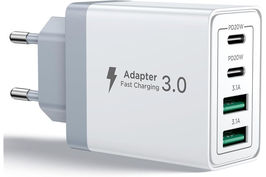 Aioneus Chargeur USB C, 40W 4 Port Prise USBC Chargeur Rapide iPhone, Multi Secteur PD+QC 3.1A Type C Adaptateur pour iPhone 