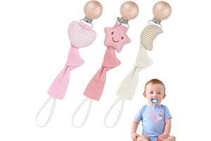 Vicloon Attache Tetine Coton,3pcs Attache Sucette avec Pince Chaîne de Tétine Tissu pour Bébé pour Fixer Tétine Aux Vêtements de Bébé pour Cadeau de Douche de Bébé
