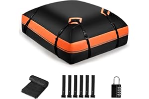 Krovtoy Car Roof Bag, 425L Folding Waterproof Roof Bag, with 840D Three-Layer Waterproof Solid PVC, 1 Roof Bag, 1 Non-Slip Mat, 6 Door Hooks, 1 Combination Lock，for Cars with/Without Rack（425L/ 840D)