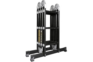 TOUGH MASTER Multi-Purpose Aluminium Ladder EN131-6 Certified Folding Extension Ladder with Platform, Professional Combination Ladder for Stairs, Decorating, Loft & Garden Use