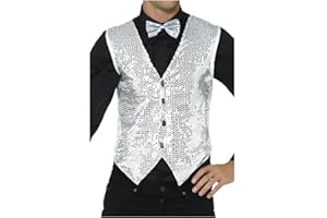 SMIFFY'S Smiffys Sequin Waistcoat, Silver , Party & Carnival Fancy Dress, Party Dress Up Costumes