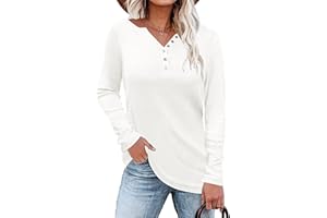 WNEEDU Camiseta Manga Larga Mujer Jersey Ligera Henley Camisas Cuello V Casual Blusa con Botones