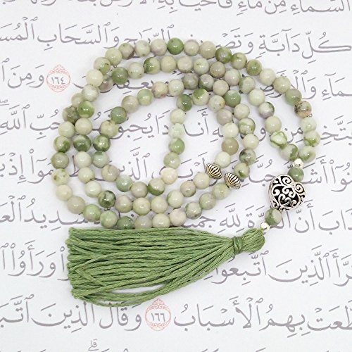 Peace jade 99 bead Islamic tasbih (Muslim prayer beads), 24 inch circumference, OOAK
