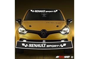 myrockshirt Motorsport Aufkleber kompatibel fürRenault Sport + Blendstreifen 130cm,Keil,Sonnenschutz Rennfahne Clio Sport Rennstreifen +