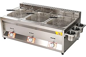 Deep Fryer Friggitrice a Gas da 22 Litri, da banco in Acciaio Inossidabile Leggero Commerciale, accensione Elettronica a impulsi Antiscivolo, Risparmio energetico, Facile da Pulire