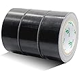 BOMEI PACK 3 Rolls Reinforced Duct Tape Black 48mm x 32m Waterproofs Sticky Binding Gaffer Tape for Ducts Fixing Repairing,Heavy Duty Moving Boxes Sealing Bundling Strapping for Home Jobs