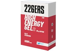 226ERS - High Energy XS, Gel Energético para Deportistas, Ciclodextrina, Hidratos de Carbono, Cafeína y Aromas Naturales, Vegano, Sabor Cereza, 8 Geles x 45 g