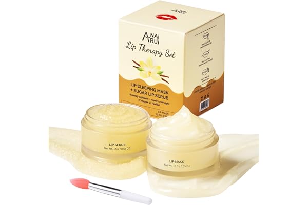 ANAiRUi Masques et Gommages pour Les Lèvres, Vanille & Collagène Exfoliants et Traitements pour Les Lèvres, masques pour Le Sommeil Nocturne, Kits de Soins pour Les Lèvres Gercées et Sèches