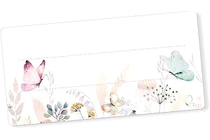 itenga 40x Buchetiketten Heftetiketten 9x4,5cm I Schulheft Etiketten I Namensschild beschreibbar selbstklebend Aufkleber aus Haftpapier (Schmetterling)
