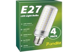 Fondiiz Lampadine LED E27 Luce Fredda 6000K, 16W 2200LM Lampadina LED E27 Equivalenti a 200W Lampada Alogena, Lampade LED Mais E27 Risparmio Energetico, AC 220-240V, Non Dimmerabile, 4 Pezzi