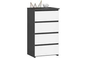 AKORD | Kommode mit 4 Schubladen| Rollschubladen | Schubladenschrank Kleiderschrank | Sideboard mit Ablage | Robust | Universal Design | Graphitgrau | Weiß