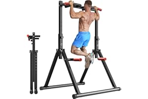 WATBKHE Klimmzugstange Freistehend Power Tower Dip Station Faltbar, Pull Up Bar Verstellbar, Multifunktions Home Gym Trainingsgerät, Krafttraining Fitnessgeräte