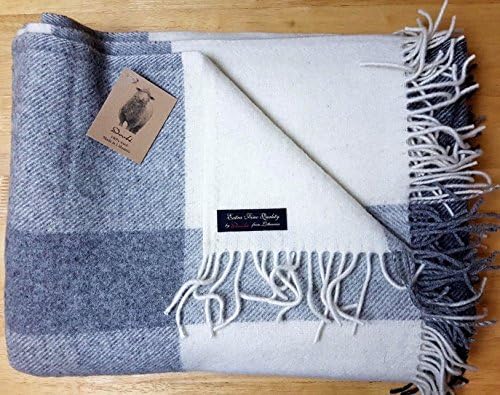 Merino Extra Soft Sofa Bed Throw / Blanket 100% Fine Merino Wool 140 x 200cm Blue/Grey Grey/White Beige/White (Grey/White)