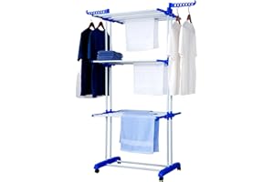 TALK-POINT Mobiler Turm- Wäscheständer, Wäschetrockner, Wäscheturm | 18 Meter Wäscheleine, klappbar, mobil | mit Seitenflügel | für Innen & Außen (blau)